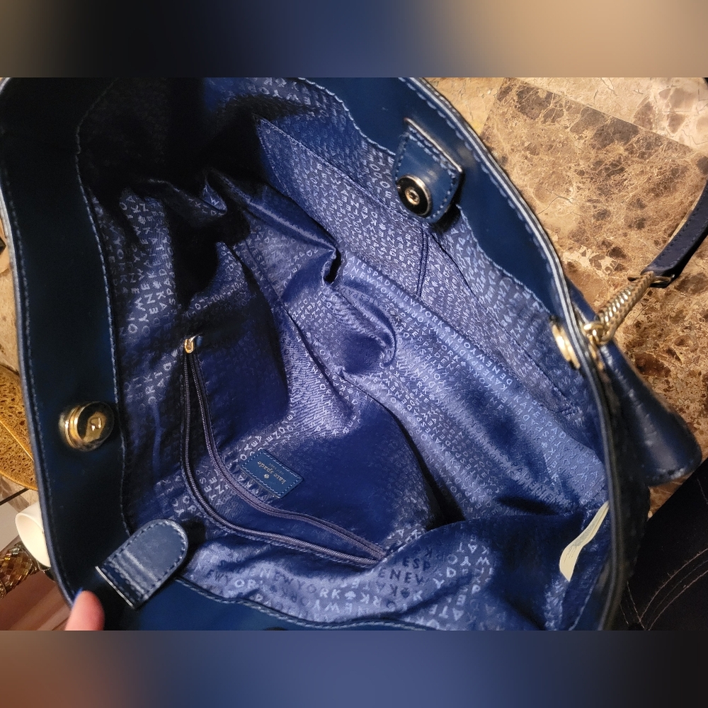 Kate ♠️ Spade La Vita Blue Ostrich Leather Women's Tote Bag - Picture 7 of 13